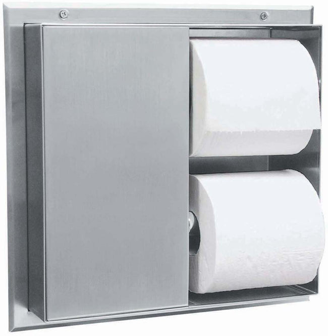 Bobrick 386 - Stainless Steel Partition-Mounted Multi-Roll Toilet Tissue Dispenser with 2 Toilet Com