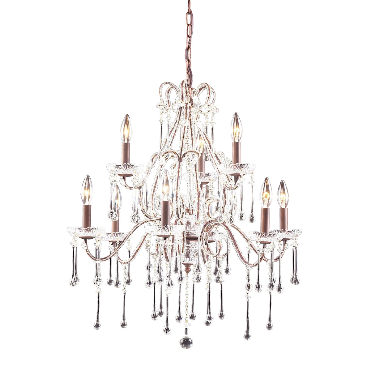 ELK Lighting 4013/6+3CL - Opulence 25" Wide 9-Light Chandelier in Rust with Clear Crystals