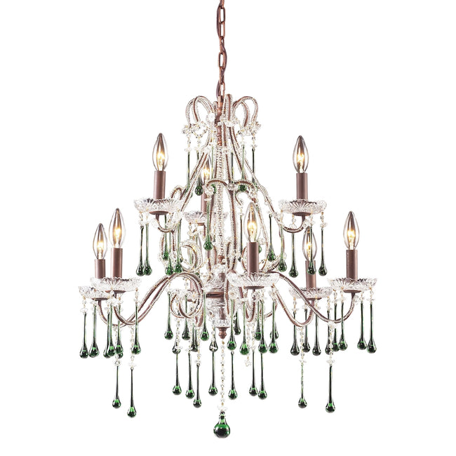 ELK Lighting 4013/6+3LM - Opulence 25" Wide 9-Light Chandelier in Rust with Lime Crystals