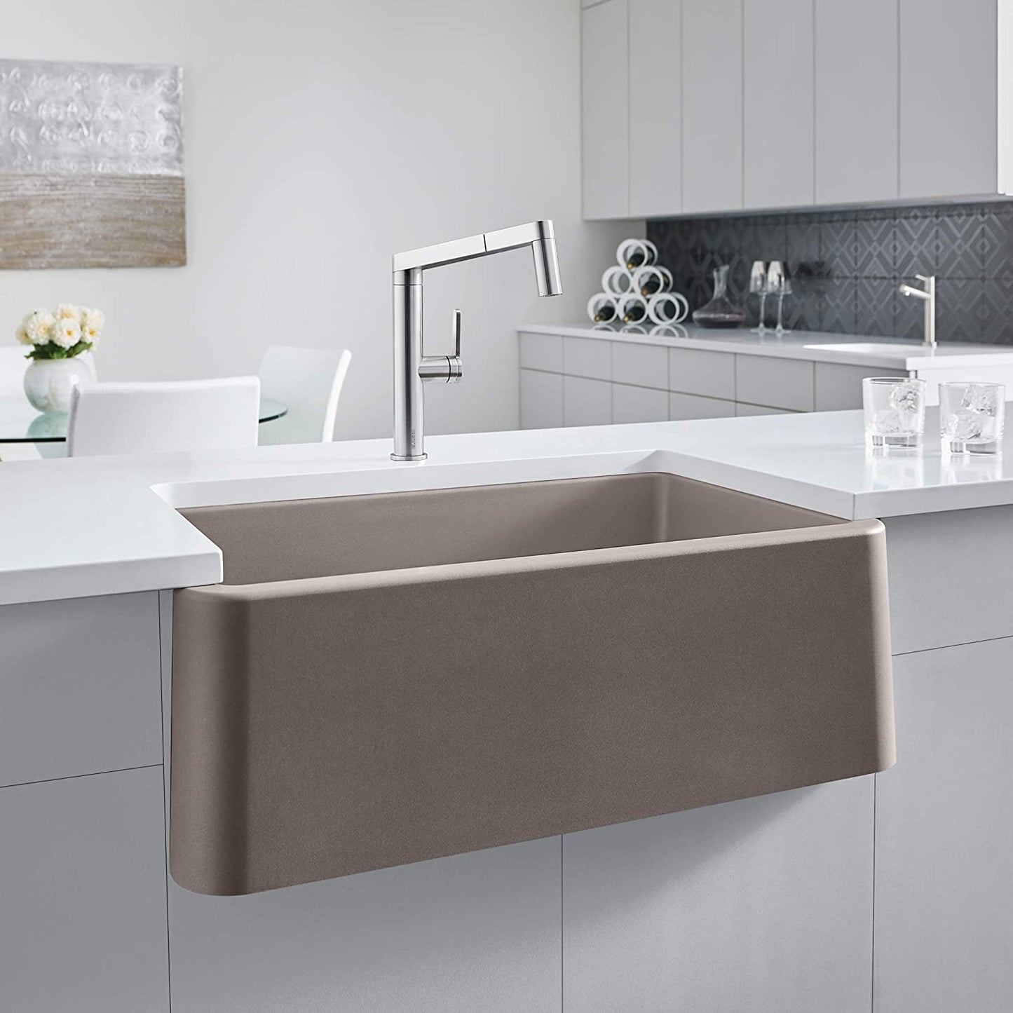 Ikon 33" Farmhouse Kitchen Sink Apron Single Bowl - Truffle