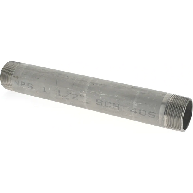 4024-1200 - 1-1/2" x 12" L Threaded Pipe Nipple, 304/304L Stainless Steel Schedule 40