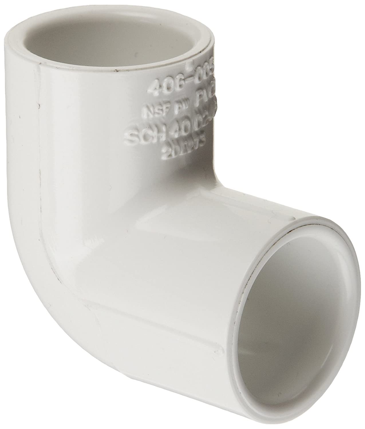 406-005 - PVC Pipe Fitting, 90 Degree Elbow, Schedule 40, White, 1/2" Socket