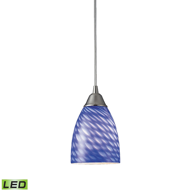 ELK Lighting 416-1S-LED - Arco Baleno 5" Wide 1-Light Mini Pendant in Satin Nickel with Sapphire Gla