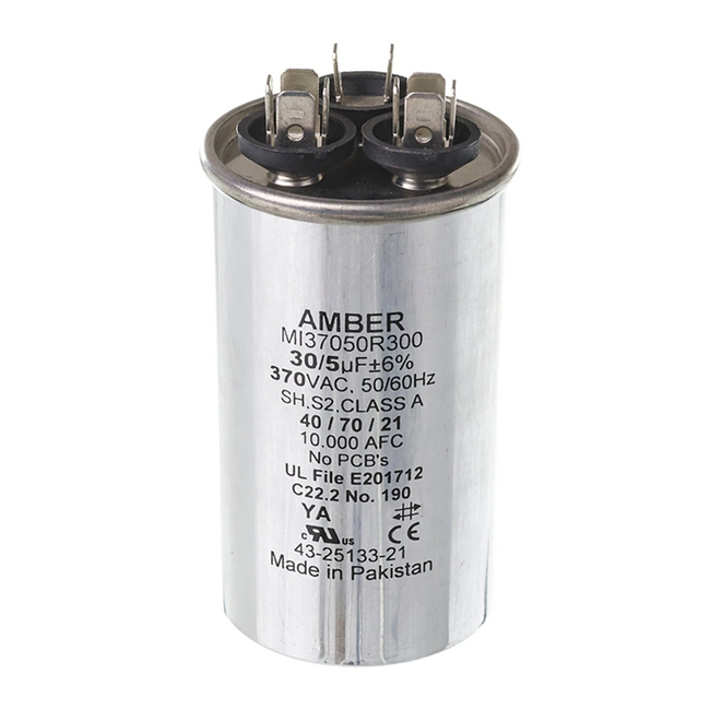 Rheem 43-25133-21 - Dual Round Capacitor - 30/5 UF, 370 VAC, 2.120 X 3.350 (Max.) In.