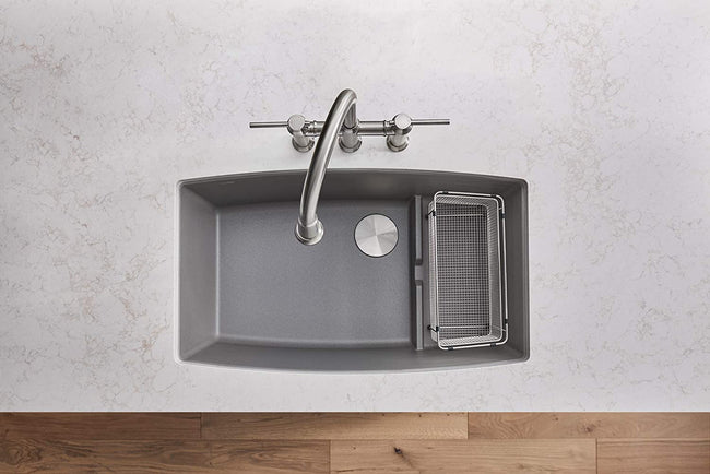 Performa Cascade Undermount Kitchen Sink with Colander- Metallic Gray