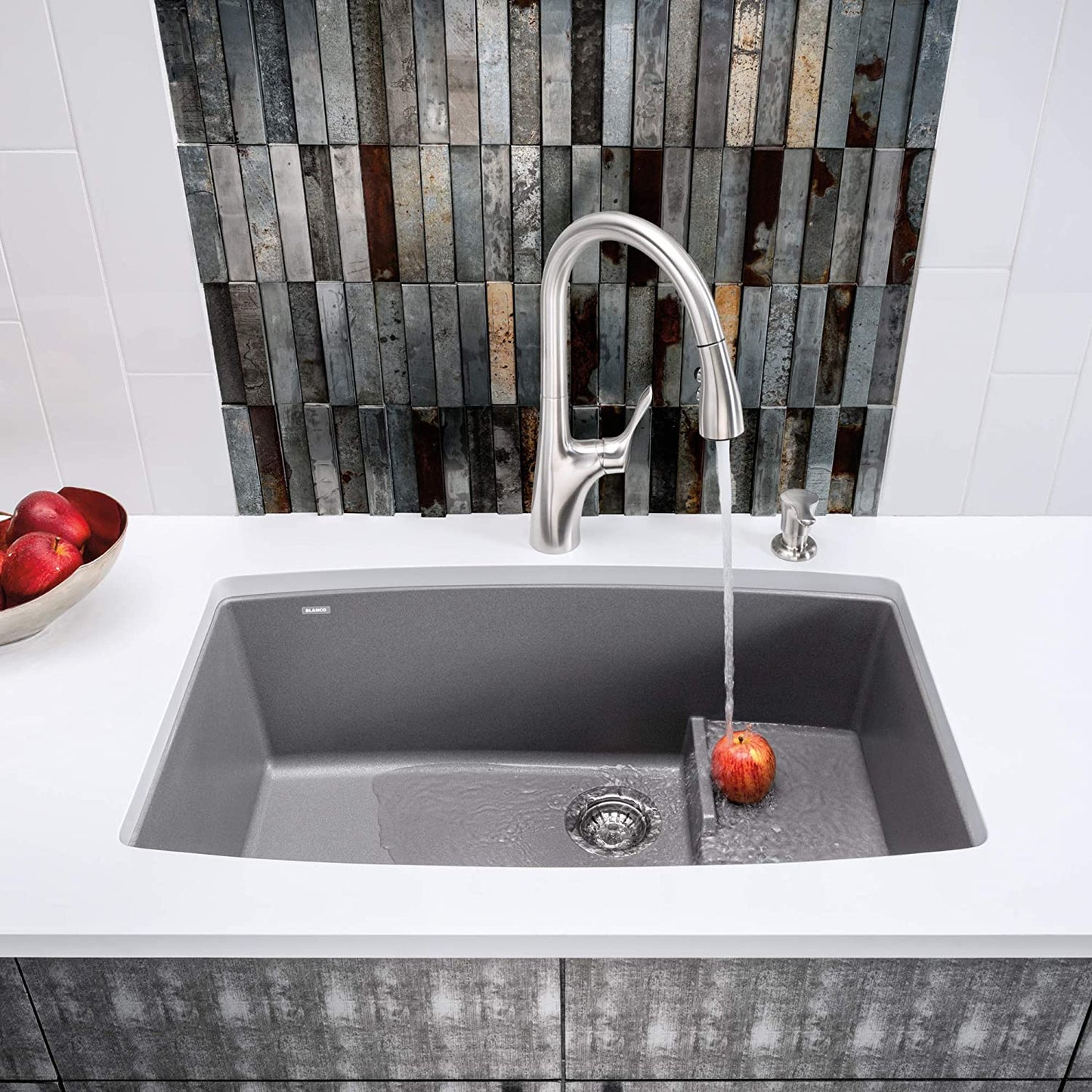 Performa Cascade Undermount Kitchen Sink with Colander- Metallic Gray