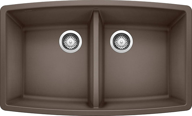 33" Performa Equal Double Bowl Undermount Kitchen Sink- Cafe Brown