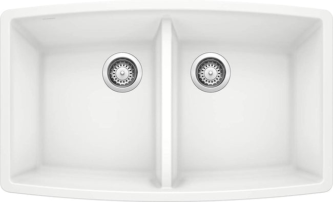 33" Performa Equal Double Bowl Undermount Kitchen Sink- White