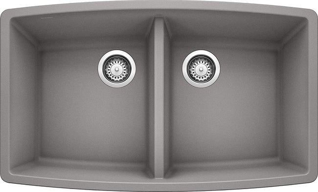 33" Performa Equal Double Bowl Undermount Kitchen Sink - Metallic Gray