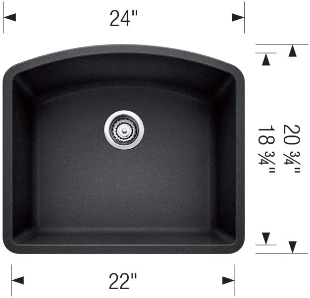 24" Diamond Single Bowl Undermount Kitchen Sink - Anthracite