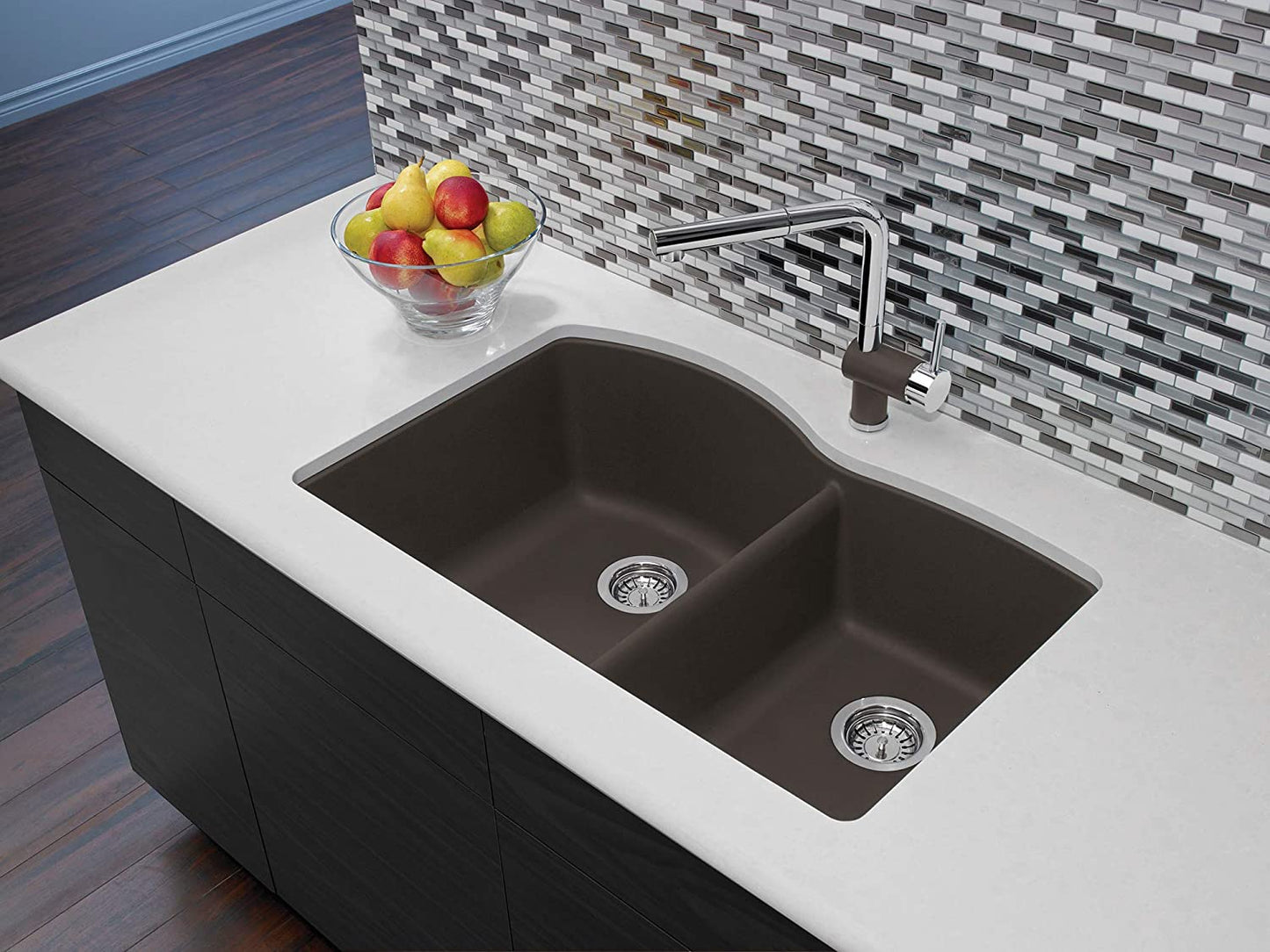 32" Double bowl Diamond Undermount Kitchen Sink- Cafe Brown