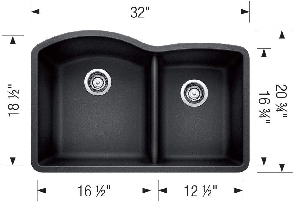 32" Diamond Bowl Undermount Kitchen Sink - Anthracite