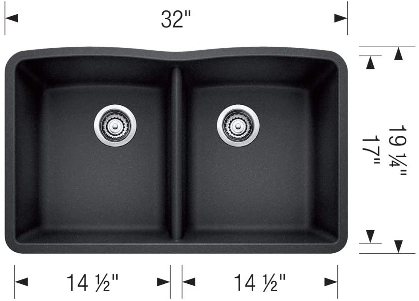 32" Diamond Equal Double Bowl Undermount Kitchen Sink - Anthracite