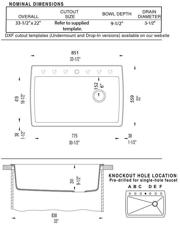 33.5" Diamond Super Single Dual Deck Undermount Kitchen Sink - White