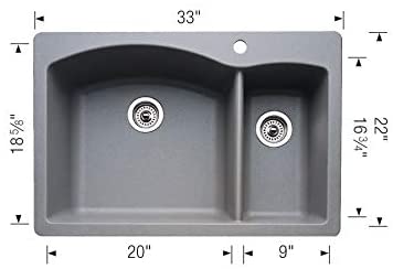 33" Diamond Bowl Dual Deck Kitchen Sink- Metallic Gray