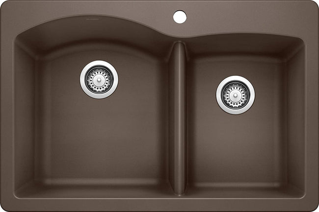 Diamond 1-3/4 Double Bowl Drop-In or Undermount Kitchen Sink, 33" X 22" - Cafe Brown