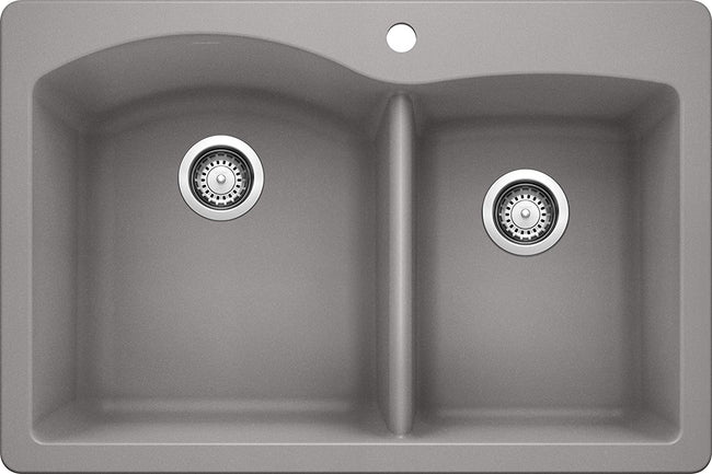 Diamond 1-3/4 Double Bowl Drop-In or Undermount Kitchen Sink, 33" X 22"- Metallic Gray