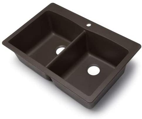 Diamond Equal Double Bowl Drop-In or Undermount Kitchen Sink, 33" X 22" - Cafe Brown
