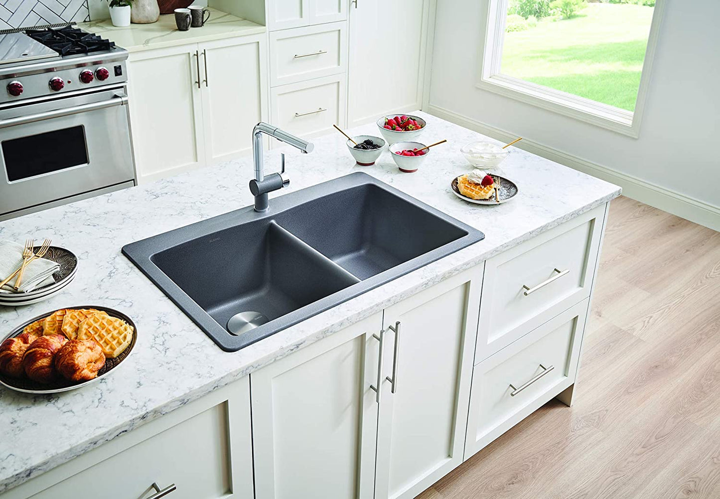 Diamond Equal Double Bowl Drop-In or Undermount Kitchen Sink, 33" X 22" - Metallic Gray