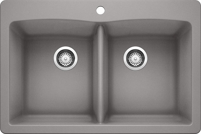 Diamond Equal Double Bowl Drop-In or Undermount Kitchen Sink, 33" X 22" - Metallic Gray