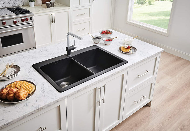 Diamond Equal Double Bowl Drop-In or Undermount Kitchen Sink, 33" X 22" - Anthracite