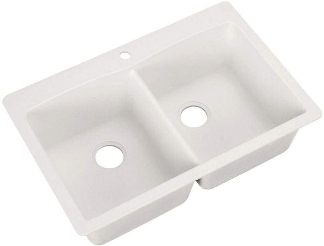 Diamond Equal Double Bowl Drop-In or Undermount Kitchen Sink, 33" X 22"  - White