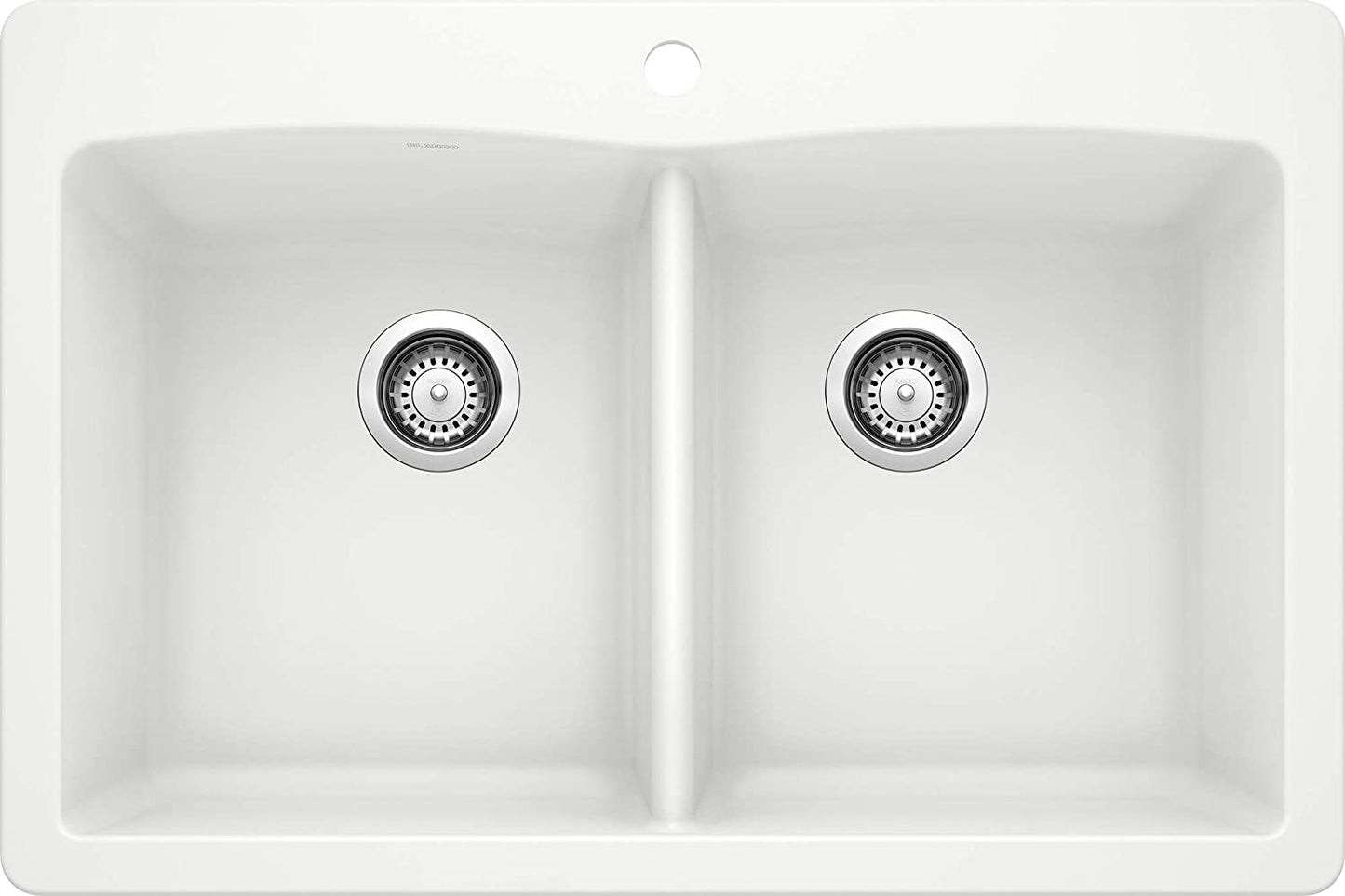 Diamond Equal Double Bowl Drop-In or Undermount Kitchen Sink, 33" X 22"  - White