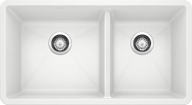 Precis 1-3/4 Double Bowl Undermount Kitchen Sink, 33" X 18"- White