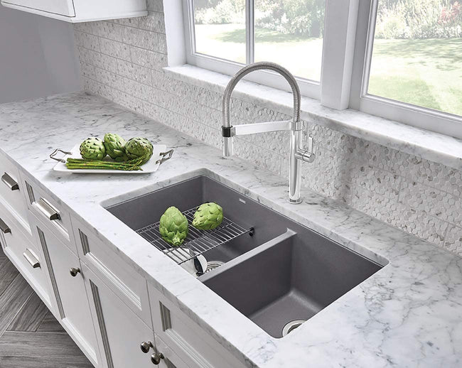 Precis 1-3/4 Double Bowl Undermount Kitchen Sink, 33" X 18" - Metallic Gray