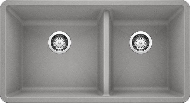Precis 1-3/4 Double Bowl Undermount Kitchen Sink, 33" X 18" - Metallic Gray