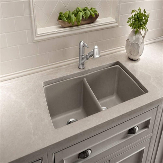 32" Diamond Equal Double Bowl Undermount Kitchen Sink- Biscuit