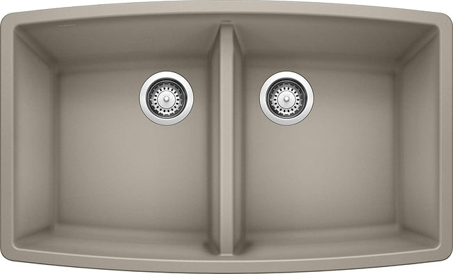 33" Performa Equal 1/2 Double Bowl Kitchen Sink- Truffle