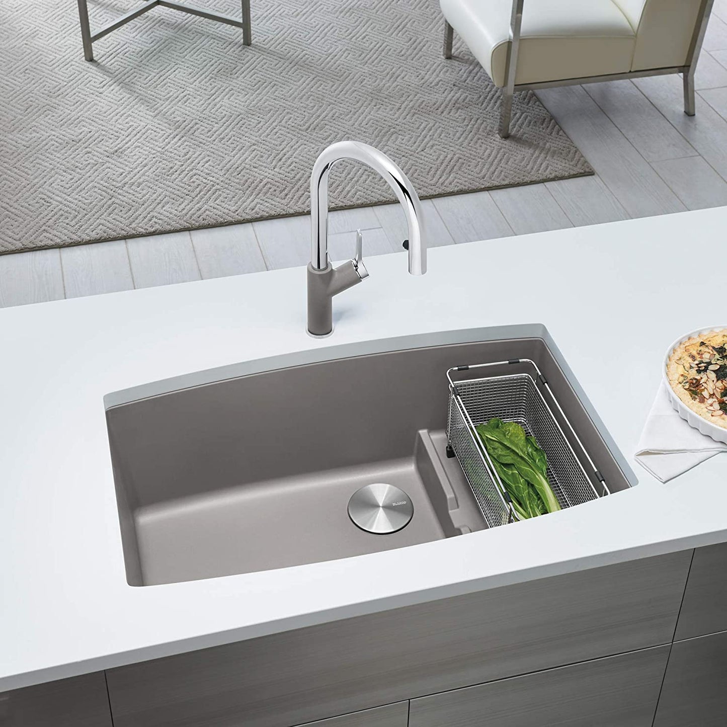 32" Performa Cascade KITCHEN SINK with COLANDER - Truffle