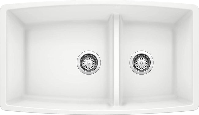 Performa Medium 1-3/4 Double Bowl Undermount Kitchen Sink with Low Divide - White