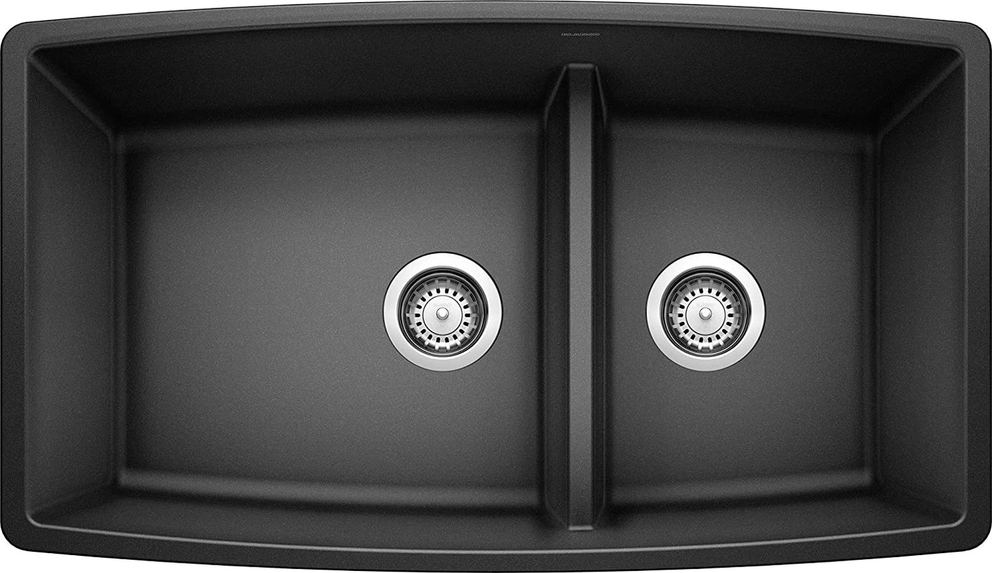 Performa Medium 1-3/4 Double Bowl Undermount Kitchen Sink with Low Divide - Anthracite