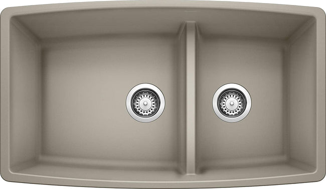 Performa Medium 1-3/4 Double Bowl Undermount Kitchen Sink with Low Divide - Truffle