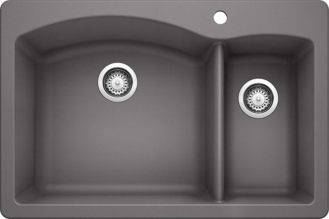 Diamond 1-1/2 Double Bowl Drop-In or Undermount Kitchen Sink, 33" X 22" - Cinder
