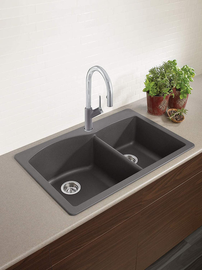 Diamond 1-3/4 Double Bowl Drop-In or Undermount Kitchen Sink, 33" X 22"- Cinder