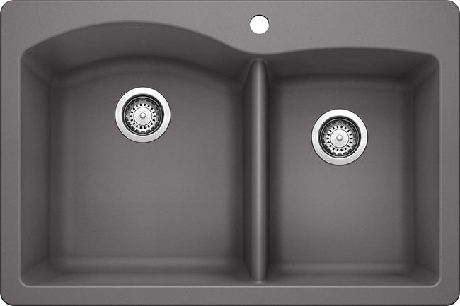 Diamond 1-3/4 Double Bowl Drop-In or Undermount Kitchen Sink, 33" X 22"- Cinder