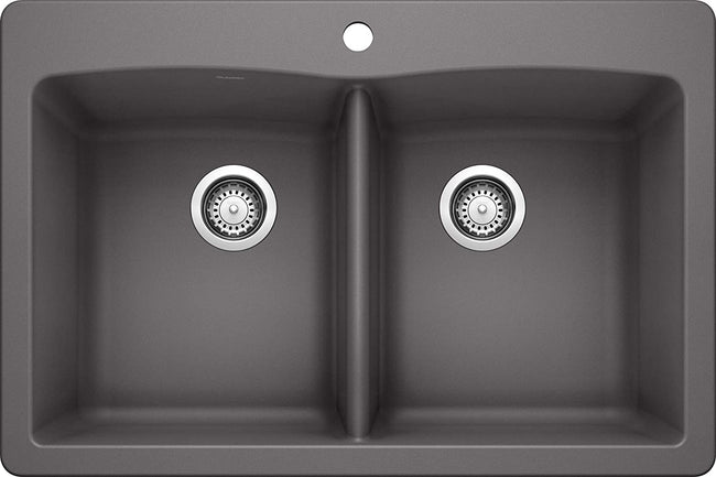 Diamond Equal Double Bowl Drop-In or Undermount Kitchen Sink, 33" X 22" - Cinder