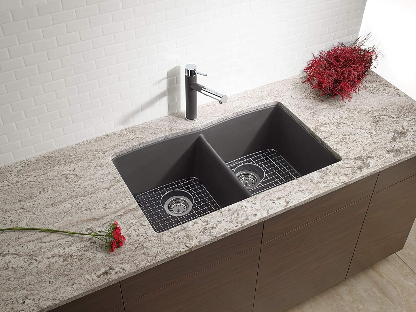 Diamond Equal Double Bowl Undermount Kitchen Sink- Cinder