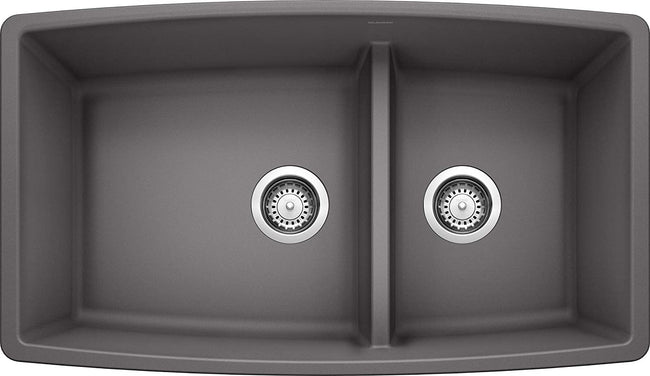 Performa Medium 1-3/4 Double Bowl Undermount Kitchen Sink with Low Divide - Cinder