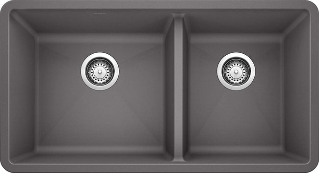 Precis Double Bowl Undermount Kitchen Sink, 33" X 18"- Cinder