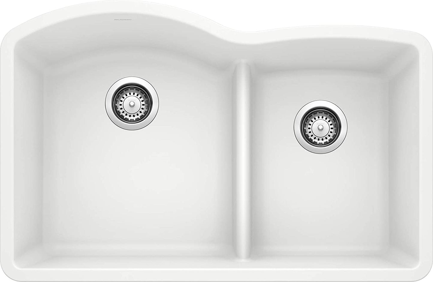 Diamond 1-3/4 Double Bowl Undermount Kitchen Sink with Low Divide, 32" X 21" - White