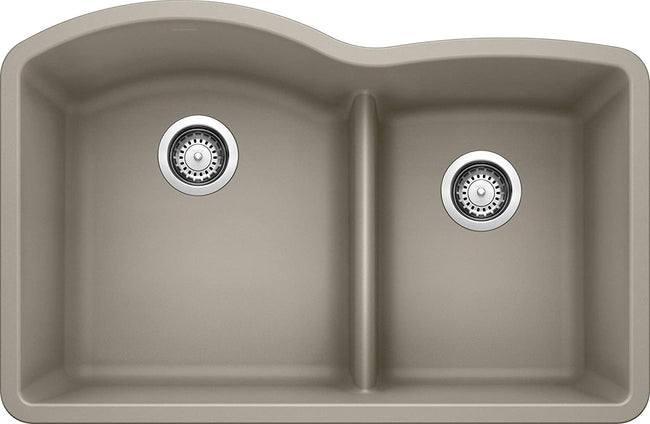 Diamond 1-3/4 Double Bowl Undermount Kitchen Sink with Low Divide, 32" X 21"  - Truffle