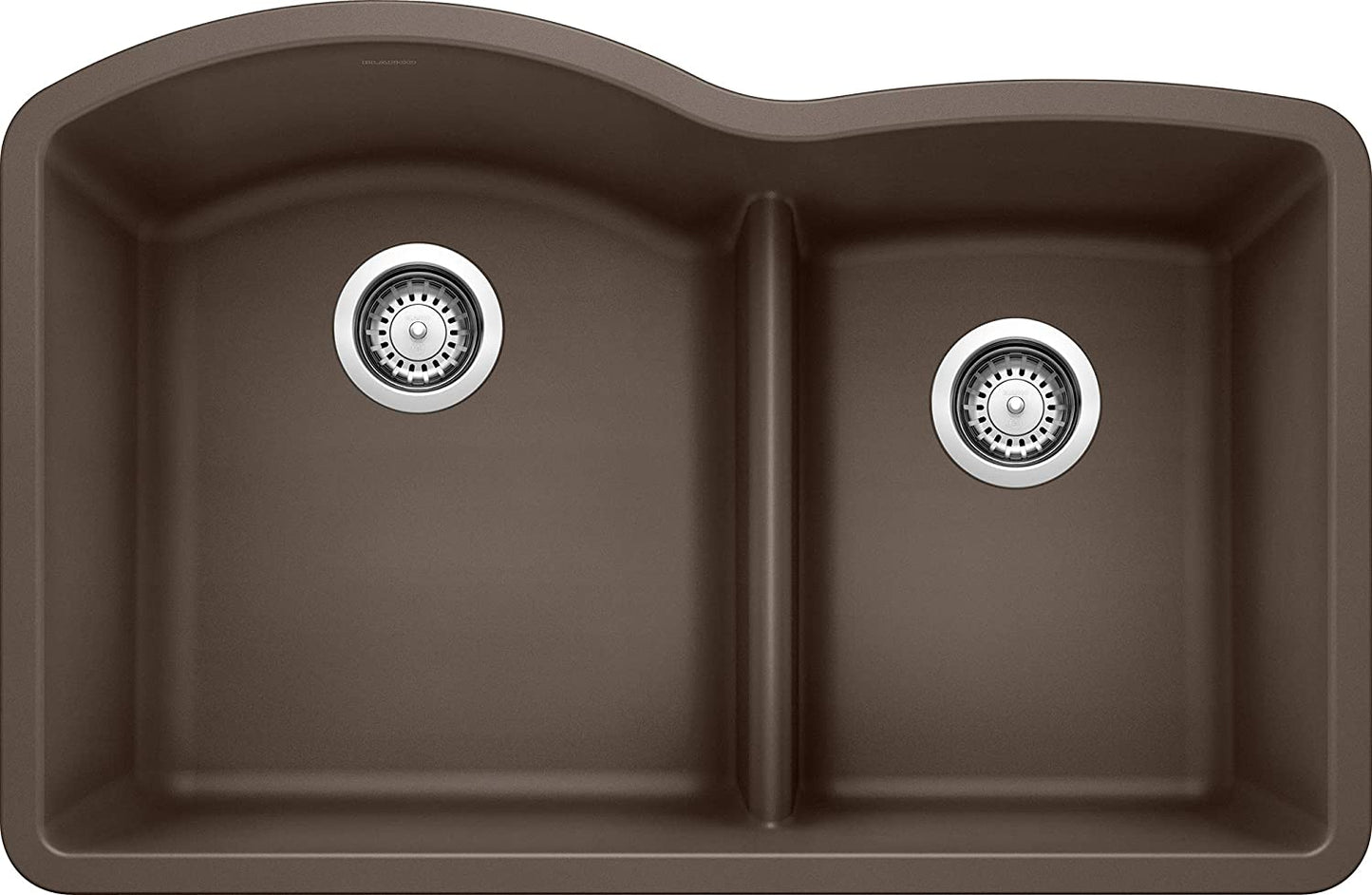 Diamond 1-3/4 Double Bowl Undermount Kitchen Sink with Low Divide, 32" X 21" - Cafe Brown
