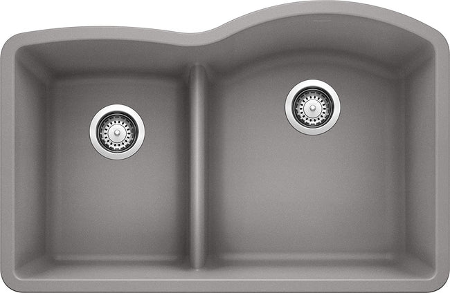 Diamond 1-3/4 Reverse Double Bowl Undermount Kitchen Sink with Low Divide, 32" X 21" - Metallic Gray