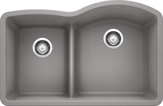 Diamond 1-3/4 Reverse Double Bowl Undermount Kitchen Sink with Low Divide, 32" X 21" - Metallic Gray
