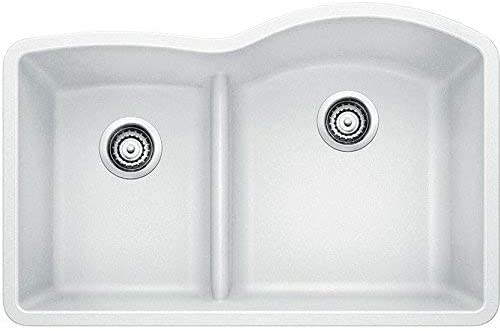 Diamond 1-3/4 Reverse Double Bowl Undermount Kitchen Sink with Low Divide, 32" X 21" - White