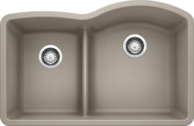 Diamond 1-3/4 Reverse Double Bowl Undermount Kitchen Sink with Low Divide, 32" X 21" - Truffle